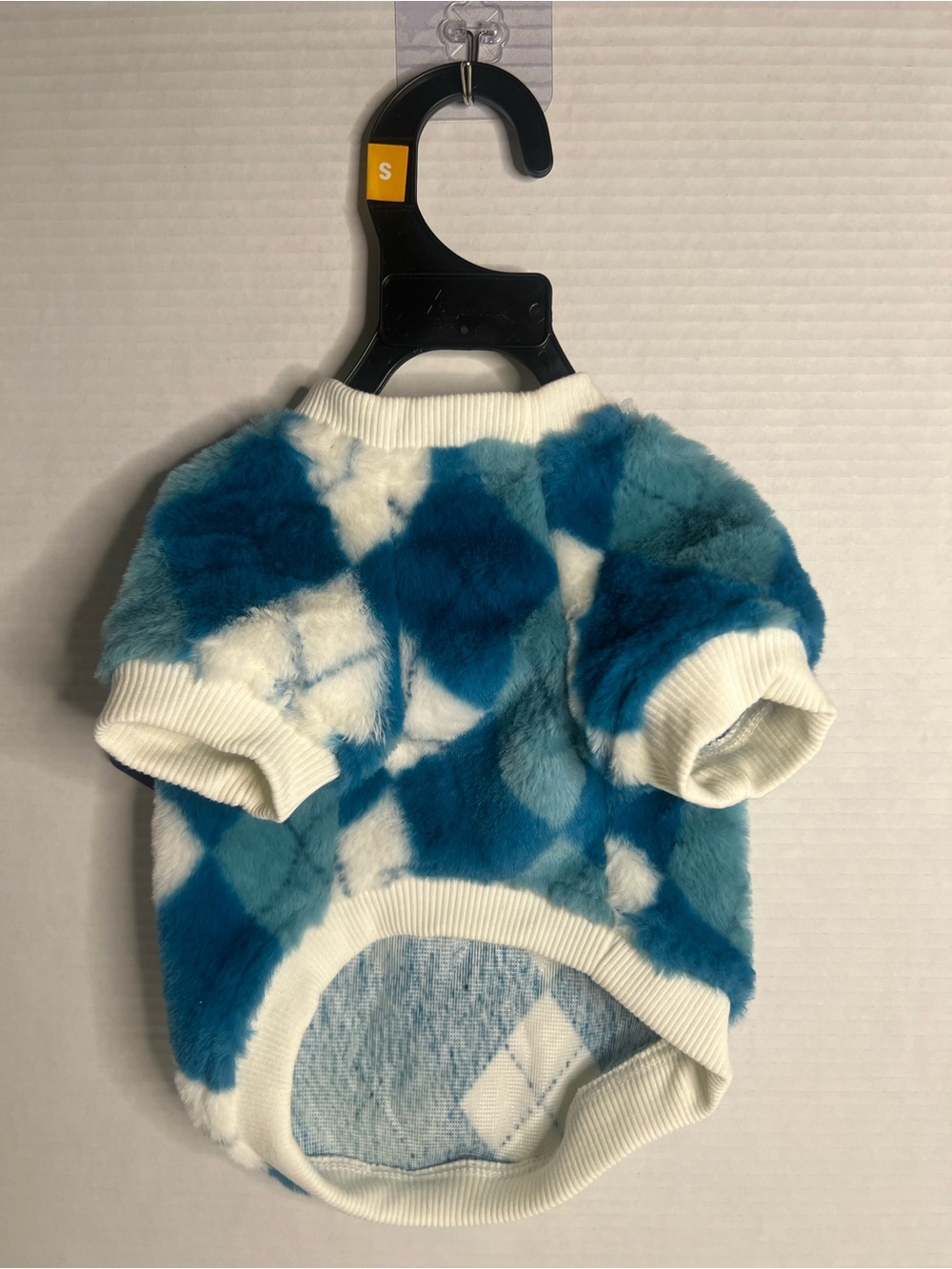 Youly Blue & White Plush Argyle Pet Sweater